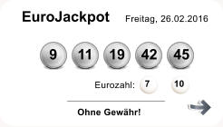 EuroJackpot Freitag, 26.02.2016    9     11    19    42    45 Eurozahl: 7         10  Ohne Gewhr!